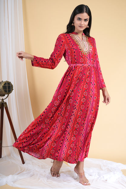 Red Dazzle Anarkali kurti