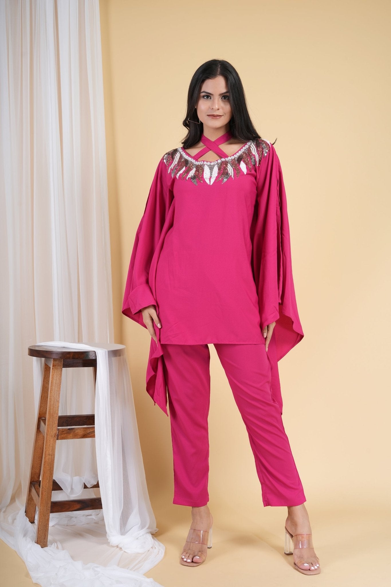 Deep Pink Kaftan Set - INDIVYBE