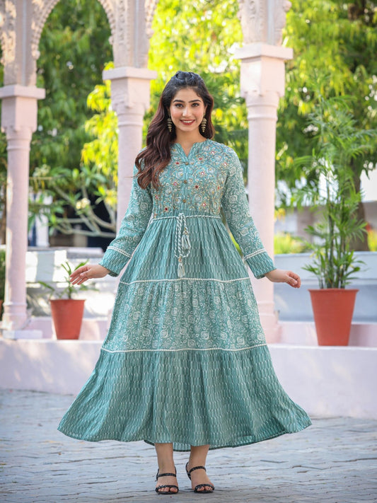 Emerald Glow Anarkali - INDIVYBE